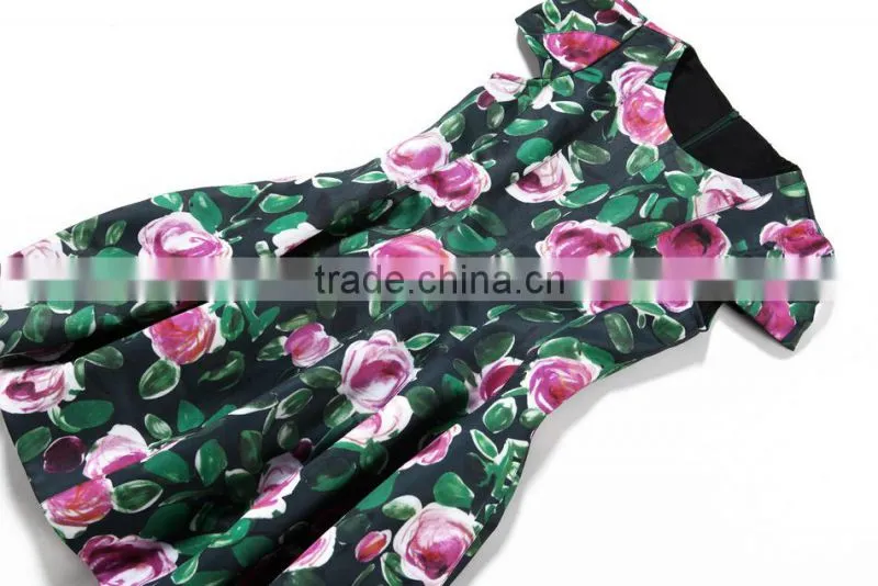 peony flower pattern emerald green beautiful lady fashion dress