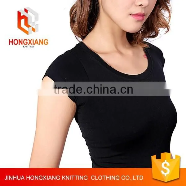 Fashion Custom Woman Printing Black T shirt Blank O neck 100%Cotton T-shirt