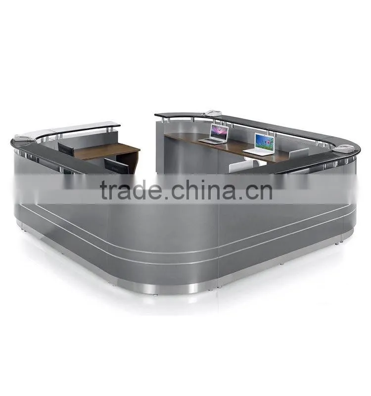 glossy black and grey tetragonum black reception counter table design