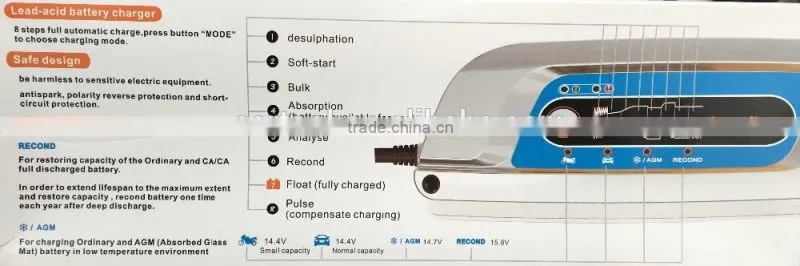 8 Steps Full Automatic Intelligent CAR BATTERY CHARGER 6V 12V