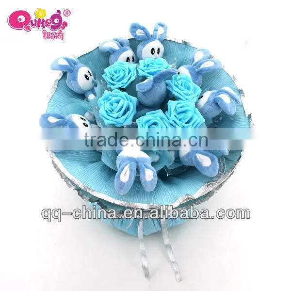 blue rose wedding plush toy bouquet
