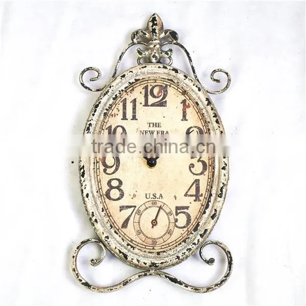 French chic shabby vertical iron oval wall clock