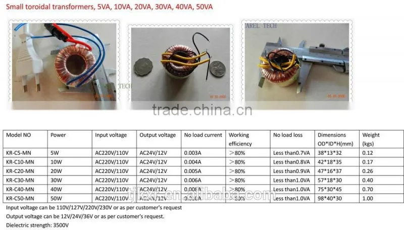 CE, ROHS approved mini toroidal transformer with pure copper wire winding