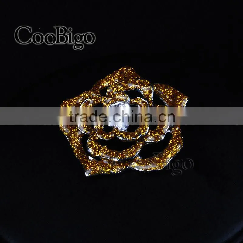 Fashion Jewelry Popular Colorful Glitter Powder Flower Rhinestone Brooches Pin Wedding Party Girl Gift Apparel Accessories