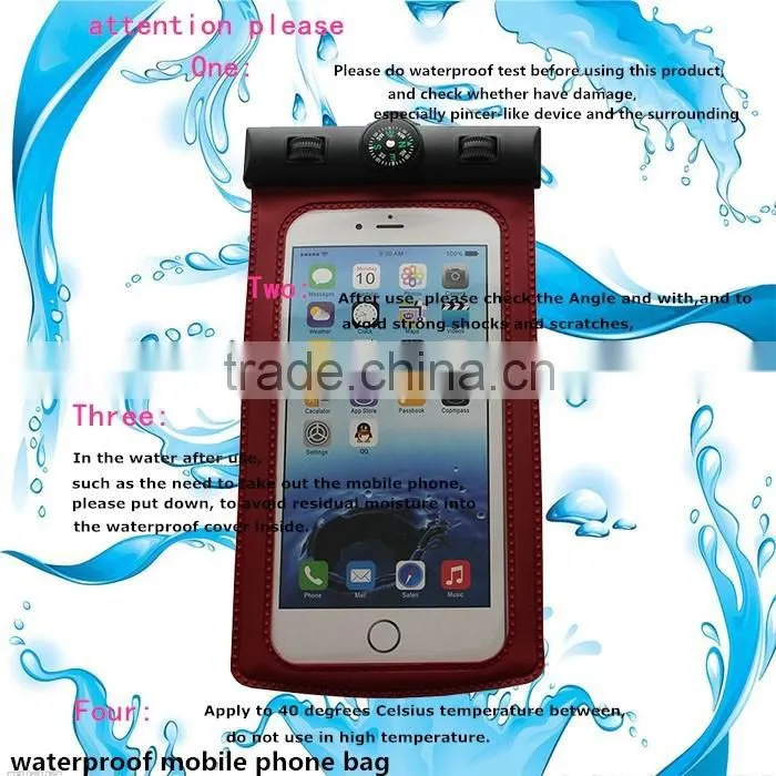 2016 China Customized PVC waterproof mobile cell phone bag smart phone bag for swimming ,travelling and sporting