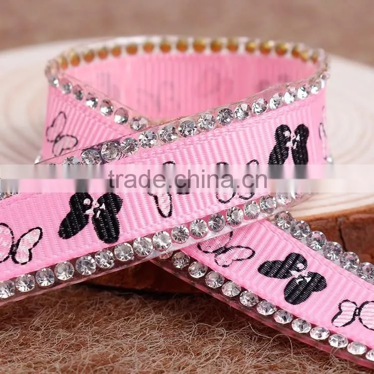 Iron On Rhinestone Patterns Chain,Printing Beautiful Parttern Ribbon Base On Glue For Garment Accessory