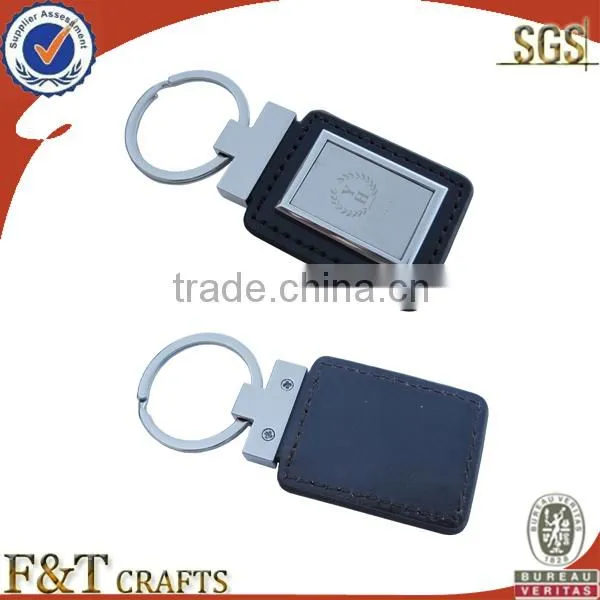 business metal laser engraved nice quality pure real keychain leather strap