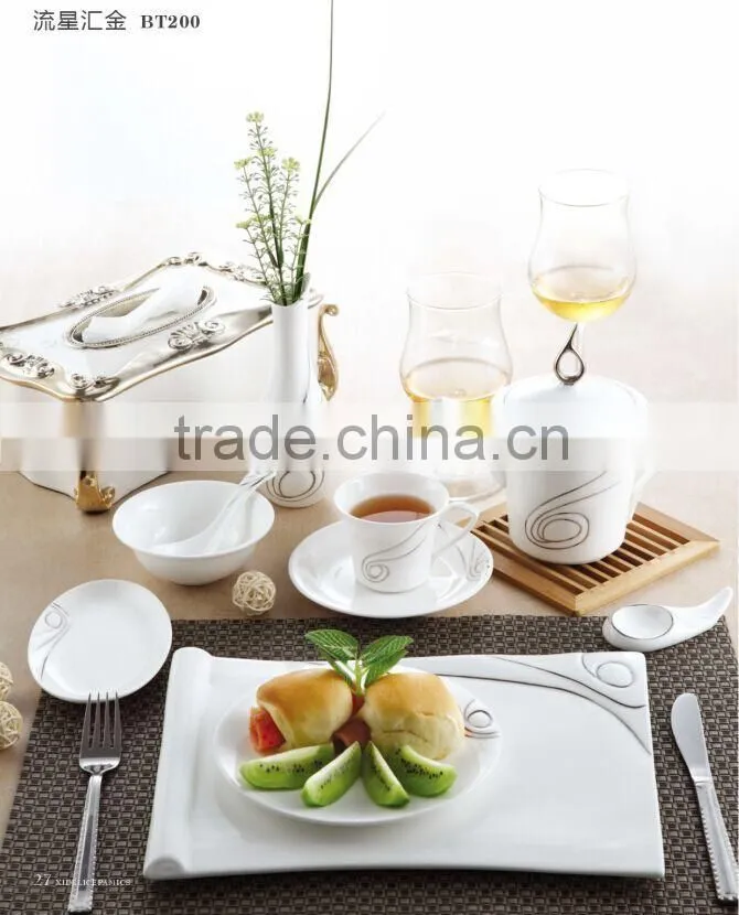 modern design with gold-rim for cafe dinner sets bone china tableware sets