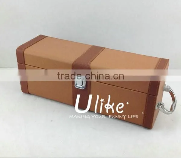 2014 Hot Sell light brown Fashion PU Leather Wine Gift Package gift box packaging With Handle wholesale wedding items