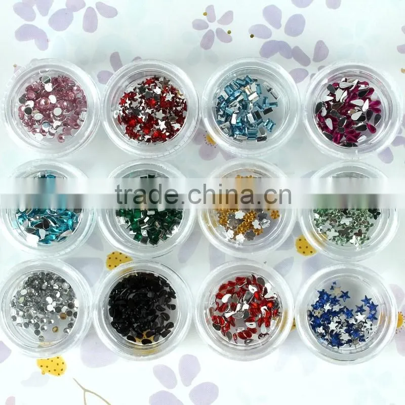 2015 various shapes 12pcs colorful 3d nail art decoration