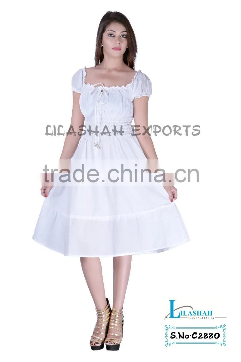 white Cotton Dress Floral Print Women Dress