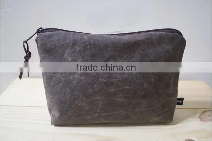custom high quality waxed canvas zipper pouch Unisex