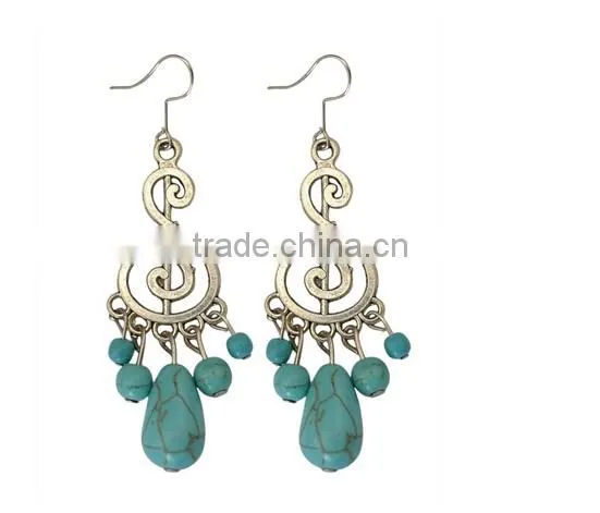 Vintage Music Notes Shape Turquoise Pendant Earrings Jewelry For Women