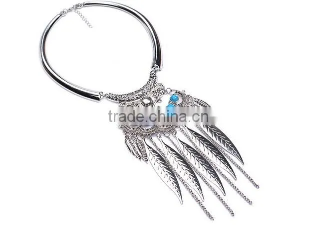 Hot Gypsy Ethnic Tribal Turkish Boho Leaves Tassels Exaggerate Necklace