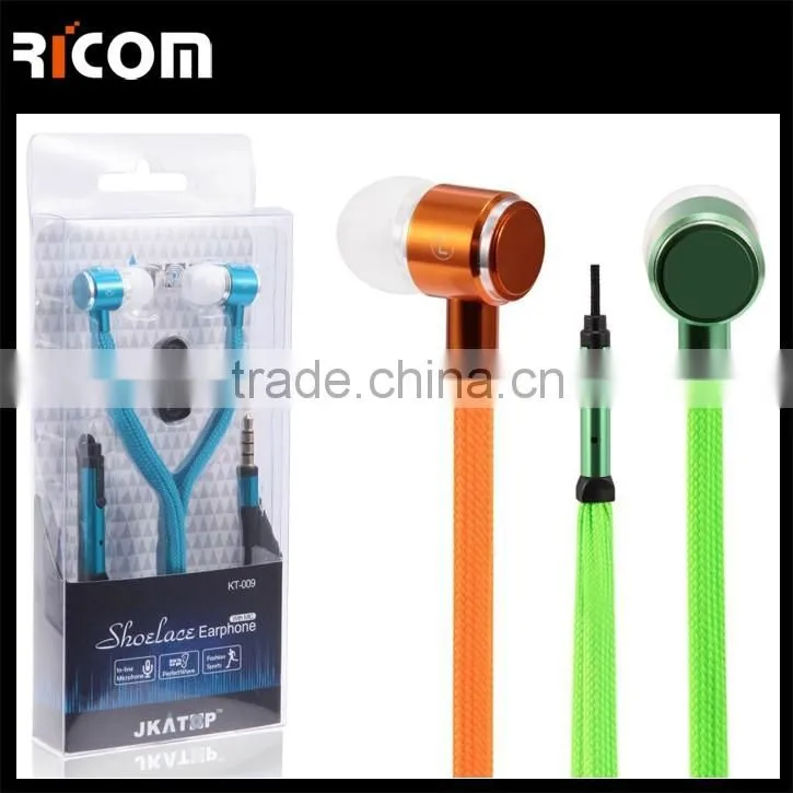 Hot Sell HIFI Stereo Shoelace earphone design with 3.5DC and with Microphone--EO3031B