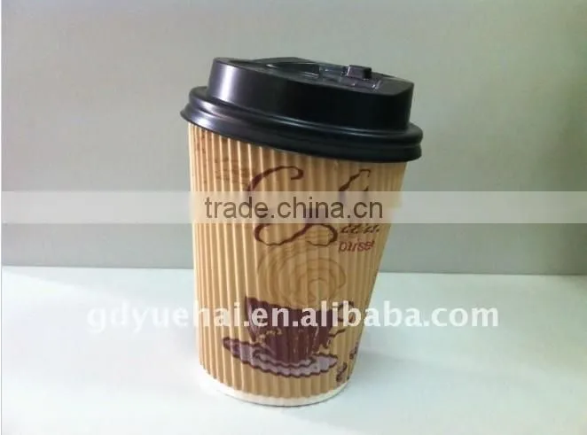 8oz disposable food grade ripple wall wave hot paper cup with white plastic lids