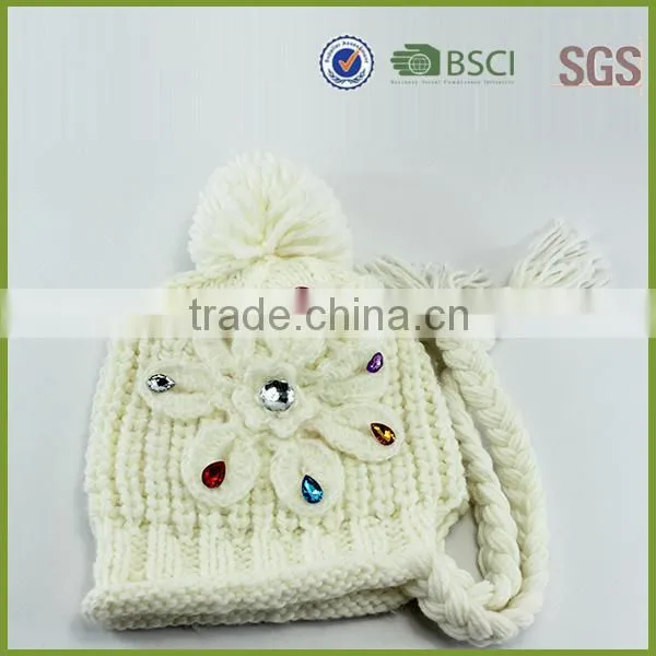 Girl's Knitted Custom Cable Knit Beanie Hat with Flower
