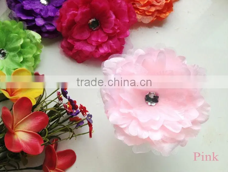 2014 Top Quality Bridal Hair Flower Artificial Elegant Gauze Peony Hair Flower Clip