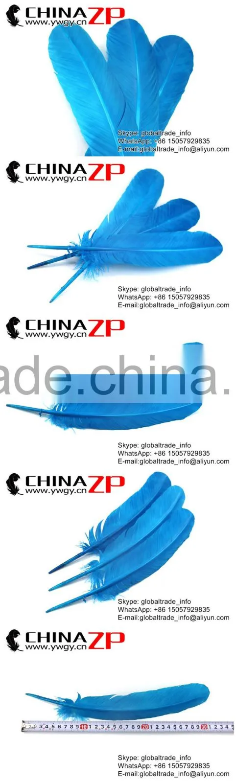 ZPDECOR Wholesale Best Selling Feather Size from 30cm-35cm Dyed Turquoise Blue Solid Color Turkey Wing Feathers