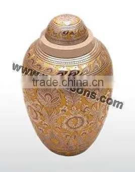 Handmade Stylish Metal Cremation Urns in small and large sizes in brass and aluminium with decoration
