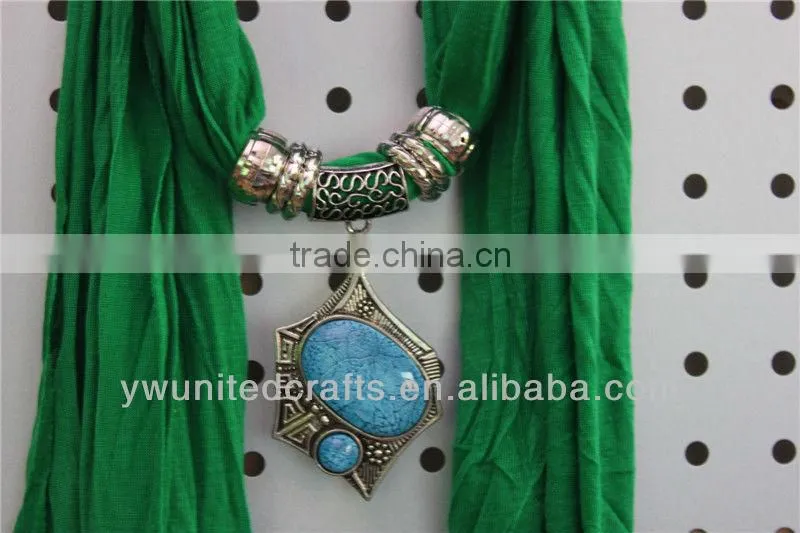 women fashion color blocking pendant scarf with beads metal bead pendant scarf