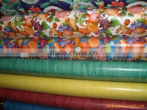 2015 newest fruits printed pattern pvc/peva embossed vinyl wholesale tablecloth/cover with waved/lace/straight edge