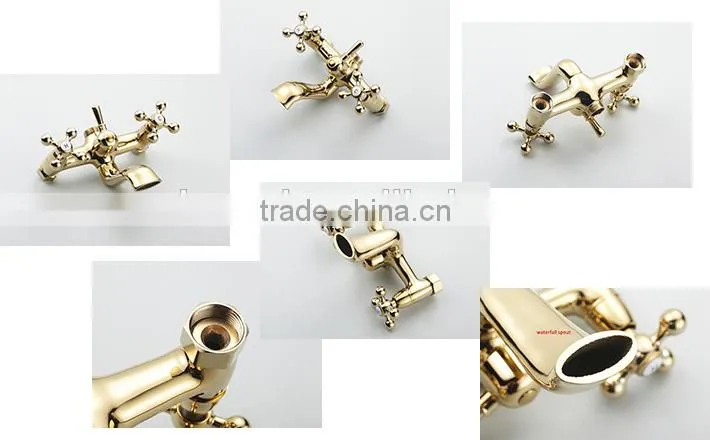 Exposed contemporary brass bath&shower faucet set in vacuum coating gold finish