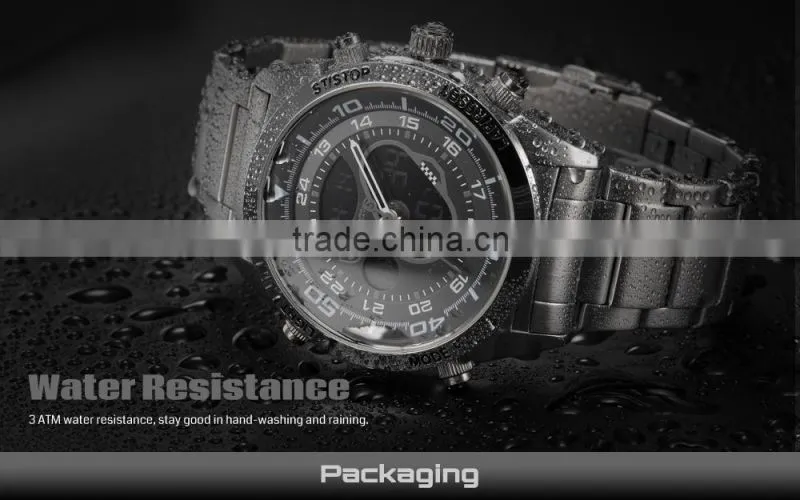 Shark Men Sport Brand New LED Analog Dual Time Zone Black Dial Japan Qaurtz Multifunction Movement Watch