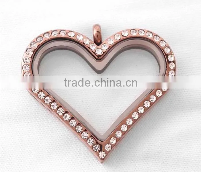 wholesale fashion newest metal heart pendant lockets heart charms lockets memory magnet crystal lockets