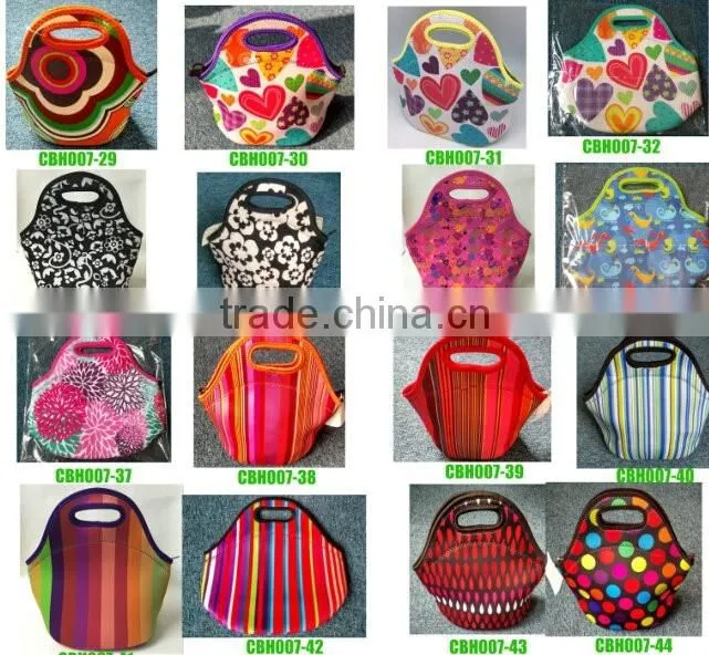 Custom Pattern Printed Flowers Neoprene Lunch Tote Bag