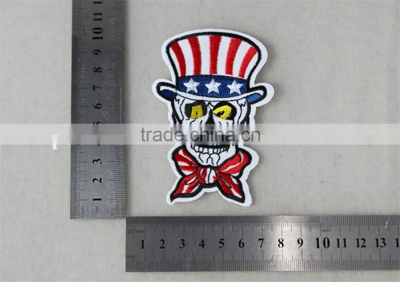 lovely design person skull pattern patches polyerster embroidery fabric patch trim red and white color for wholesale