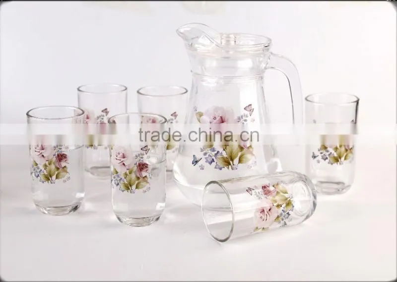 New designs low price 7pcs fancy polish glassware water jug set