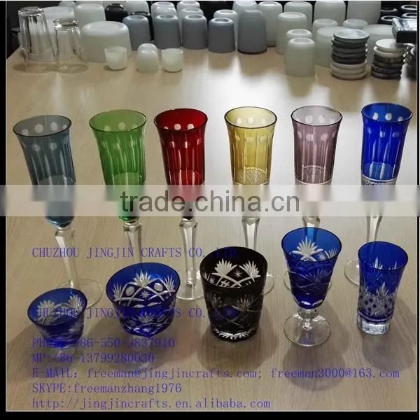 2017 China traditional made overlay etched pink wine glass