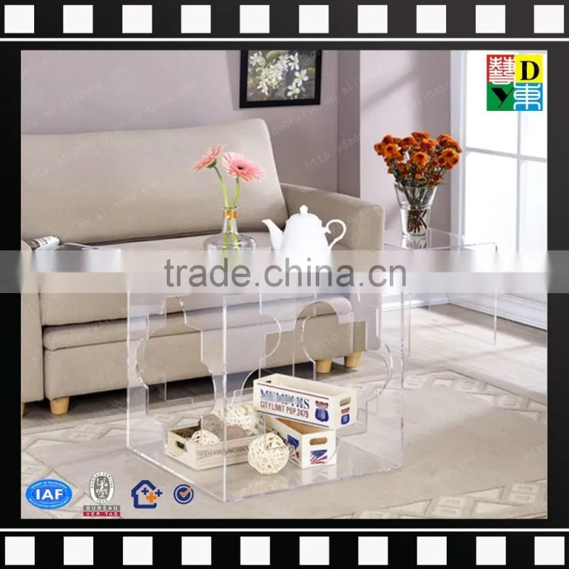 Modern clear plastic coffee table costom PMMA trunk coffee table high quality pure PMMA transparent table from china