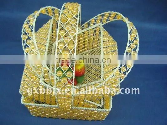 Rectangle white iron wire decorative with yellow pearl vegetable basket