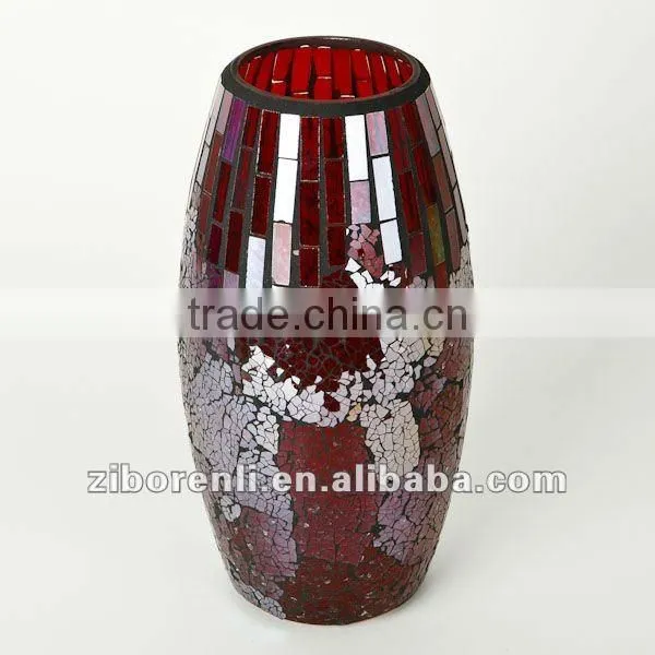 Shinning Red Glass Mosaic Handmade Crack Glass Vase