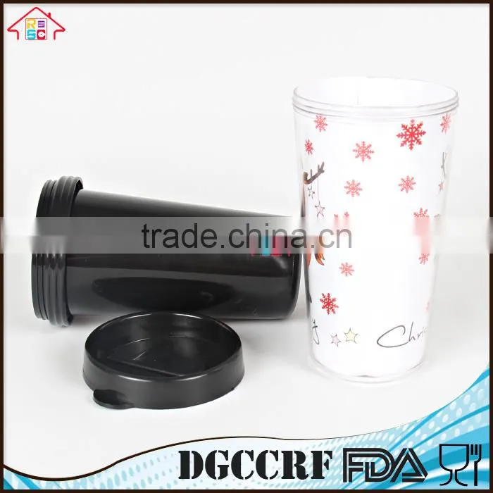 NBRSC cheap price promotion coffee tumbler plastic double wall colorful paper inside water travel mugs with lid