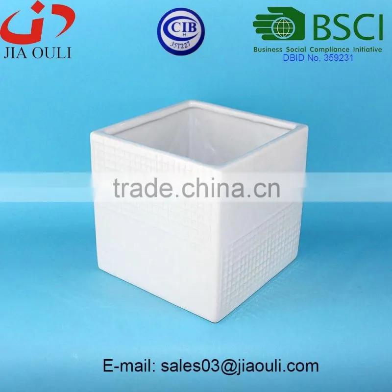 BSCI Certificate Factory Simple Design square Ceramic flower pot, cube planter