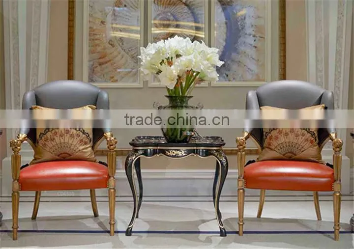 Retro Vintage French Louis Style Golden Framed Solid Wood Armchair with Leather Upholstery BF12-05274b