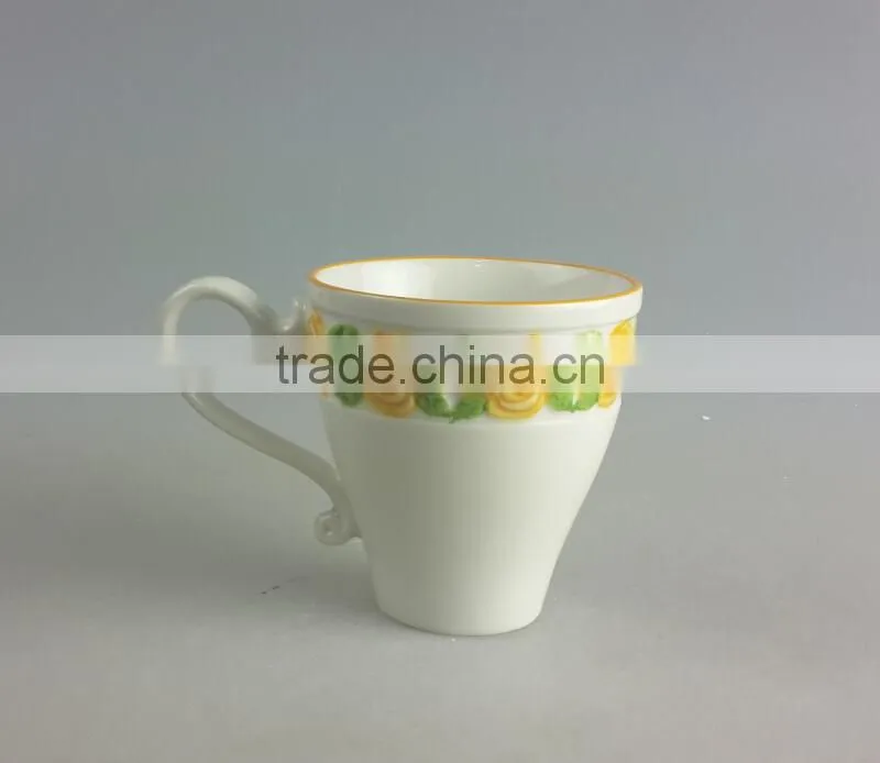 New bone embossed rose handpainted mug
