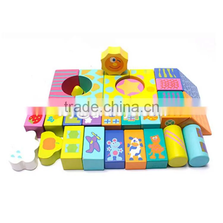 High quality educational kids building toys wooden play blocks W13A055
