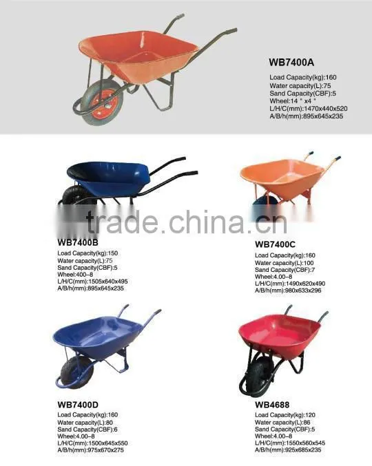 Powder Coated Farm agriculture heavy duty 160kg large Wheel Barrow WB7403