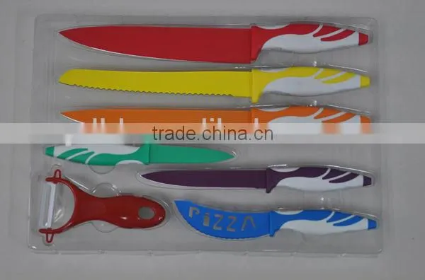 colorful non-stick coating knife set in EVA gift box
