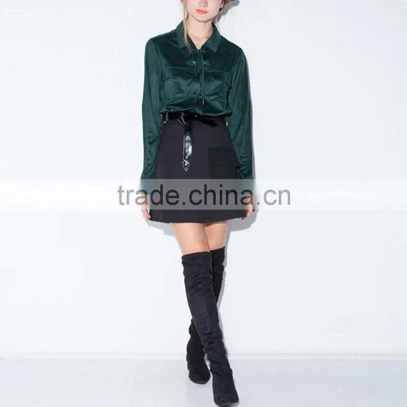 Womens Vintage Faux Suede Tops Loose Button Up T Shirt Blouse