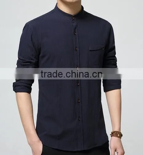 Latest summer shirt cotton linen chinese mandarin collar mens shirts