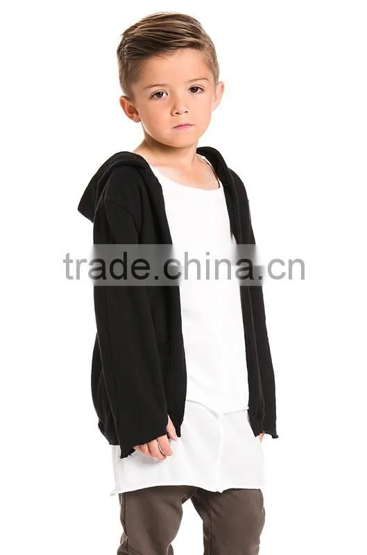 children open front black hip hop hooded coat