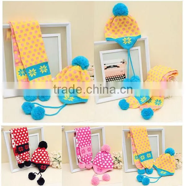 Cute Christmas children girls jacquard scarf hat set