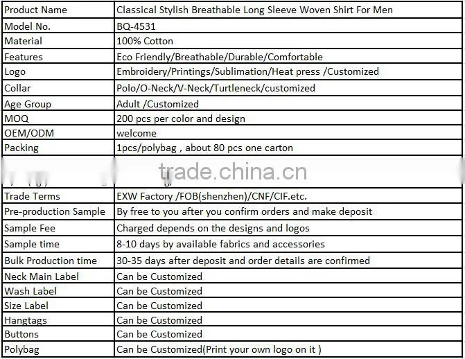 Classical Stylish Breathable Long Sleeve Woven Shirt For Men