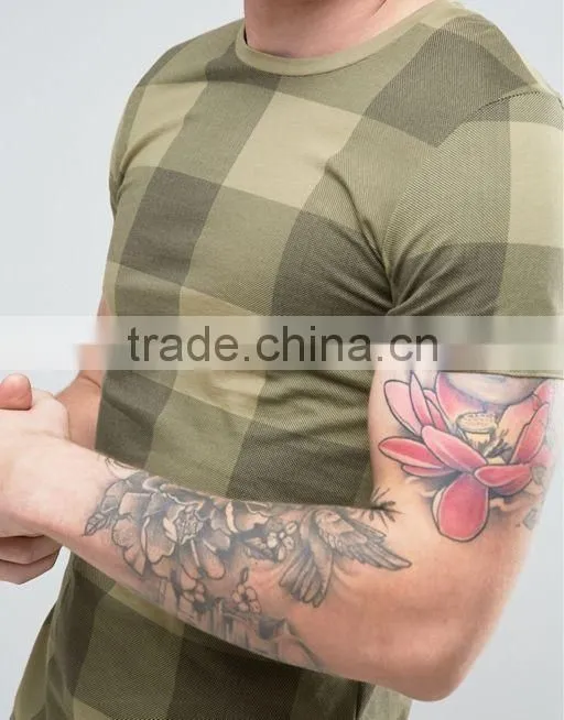 Longline T-Shirt With Curved Hem In Check Print
