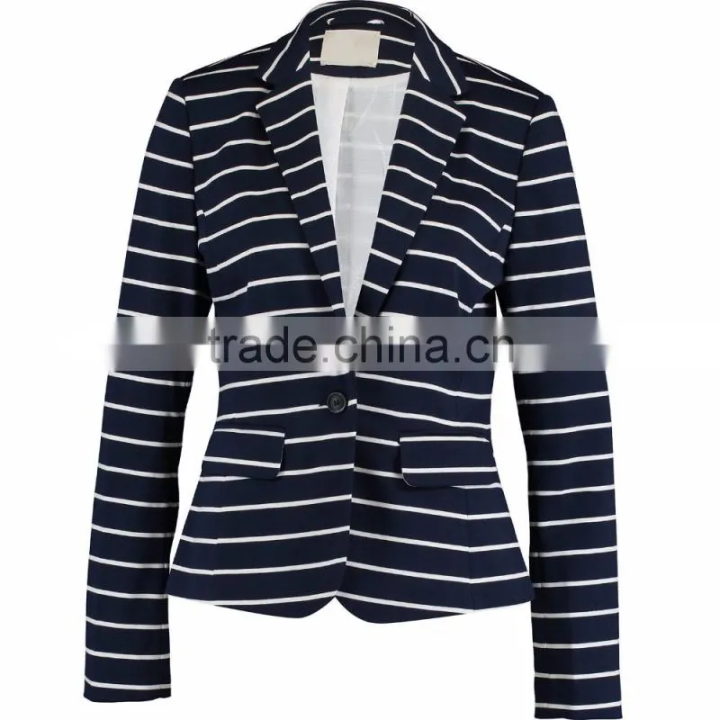 Stylish Model Women Slim Fitted Navy & White Stripe Blazer Wholesale